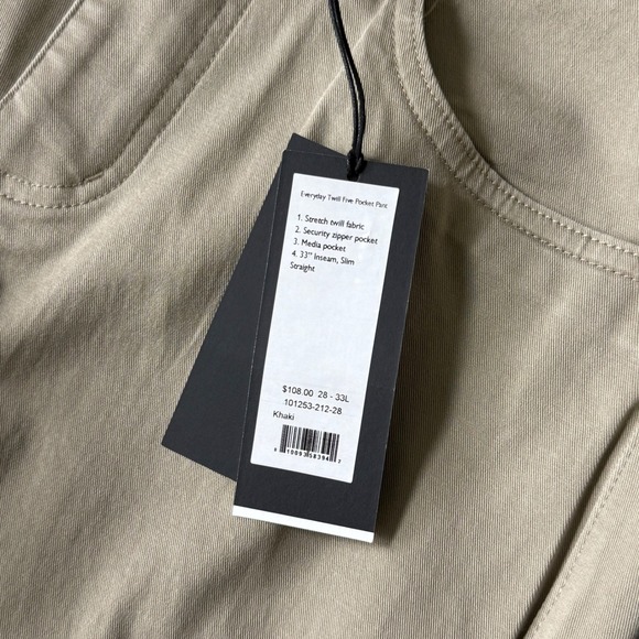 NWT Rhone Mens Everyday Twill Five Pocket Pant Khaki Slim Straight 28x33 - Picture 4 of 10